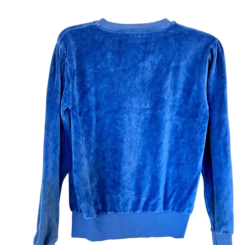 Picnik girls designer blue velour puff sleeve sweatshirt - Picture 2 of 7